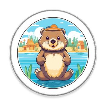 Biber Aquarell Cartoon Kawaii Clipart Tier - Runder Kühlschrankmagnet - Weiß - Vorne