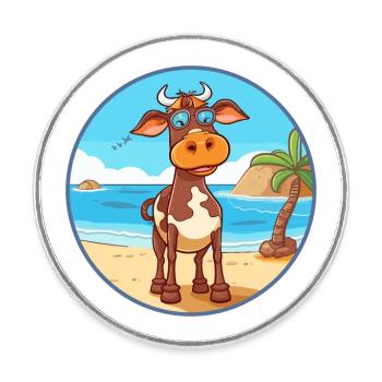 Vache aquarelle dessin animé kawaii clipart animal - Magnet rond - blanc - Devant