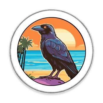 Crow Watercolor Cartoon Kawaii Clipart Animal - Round  fridge magnet - white - Front