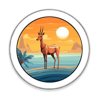 Impala Aquarell Karikatur Kawaii Clipart Tier - Runder Kühlschrankmagnet - Weiß - Vorne
