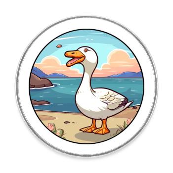 Gans Aquarell Cartoon Kawaii Clipart Tier - Runder Kühlschrankmagnet - Weiß - Vorne