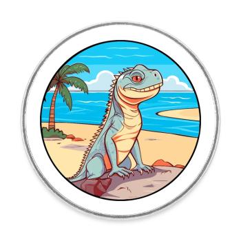 Iguana Watercolor Cartoon Kawaii Clipart Animal - Round  fridge magnet - white - Front