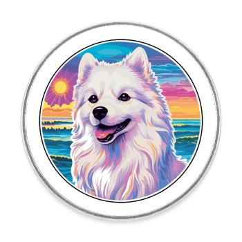 Chien Esquimau Américain Race Coloré Cartoon Waterco - Magnet rond - blanc - Devant