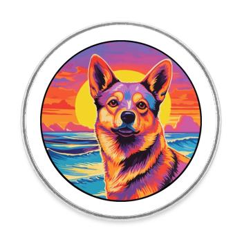 Dingo-Hunderasse Buntes Cartoon-Aquarell - Runder Kühlschrankmagnet - Weiß - Vorne