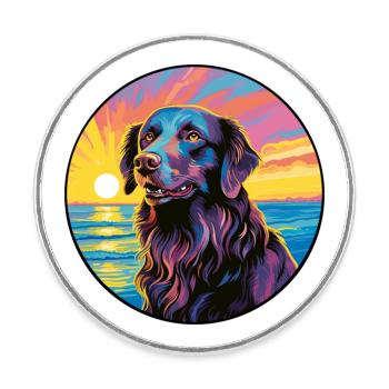 Plat Enduit Retriever Chien Race Coloré Cartoon W - Magnet rond - blanc - Devant