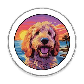 Goldendoodle Hunderasse Bunte Karikatur Aquarell - Runder Kühlschrankmagnet - Weiß - Vorne