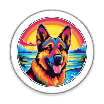 German Shepherd Dog Breed Colorful Cartoon Waterco - Round  fridge magnet - white - Front