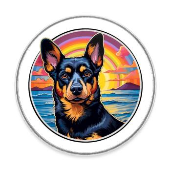 Lancashire Heeler Dog Breed Colorful Cartoon Water - Round  fridge magnet - white - Front