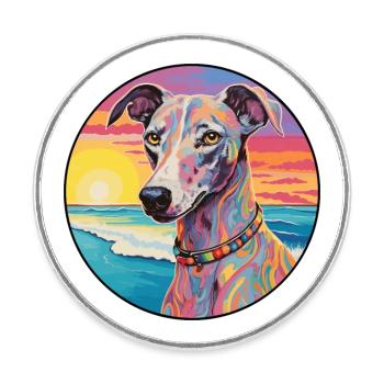 Lurcher Hund Rasse Bunte Karikatur Aquarell - Runder Kühlschrankmagnet - Weiß - Vorne