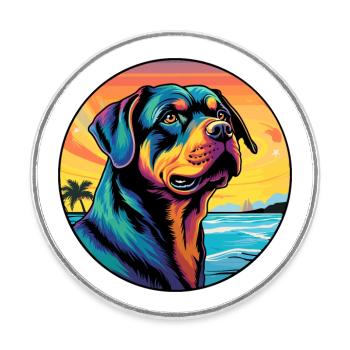 Rottweiler chien race coloré dessin animé aquarelle - Magnet rond - blanc - Devant