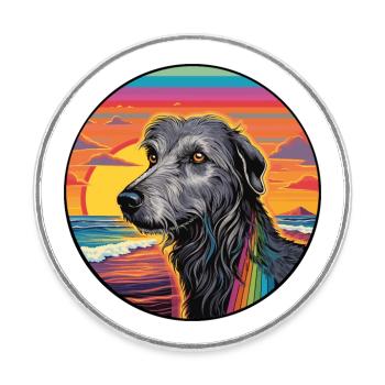 Chien de chien de race de lévrier écossais coloré de bande dessinée Wate - Magnet rond - blanc - Devant