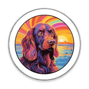 Sussex Épagneul chien race coloré dessin animé Watercol - Magnet rond - blanc - Devant
