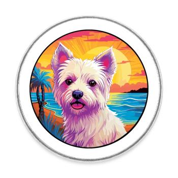 Westie Dog Breed Colorful Cartoon Watercolor - Round  fridge magnet - white - Front