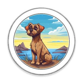 Border Terrier chien race Cartoon Kawaii Clipart - Magnet rond - blanc - Devant