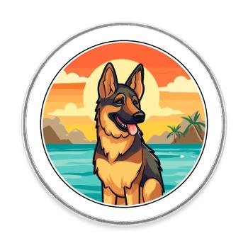 German Shepherd Dog Breed Cartoon Kawaii Clipart - Round  fridge magnet - white - Front