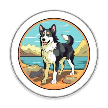 Lapponischer Hirte Hund Rasse Cartoon Kawaii Clipart - Runder Kühlschrankmagnet - Weiß - Vorne