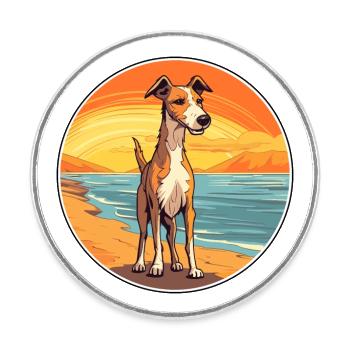 Lurcher Hund Rasse Cartoon Kawaii Clipart Hund Haustier - Runder Kühlschrankmagnet - Weiß - Vorne