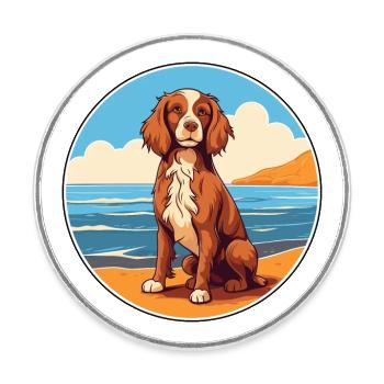Norfolk Spaniel Dog Breed Cartoon Kawaii Clipart - Round  fridge magnet - white - Front