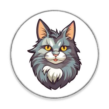 Maine Coon Cat Cartoon Watercolor Illustration - Round  fridge magnet - white - Front
