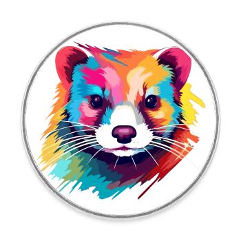 Ferret Colorful Watercolor Cartoon Kawaii Animal - Round  fridge magnet - white - Front