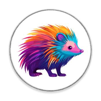 Porc-épic coloré aquarelle dessin animé kawaii anima - Magnet rond - blanc - Devant