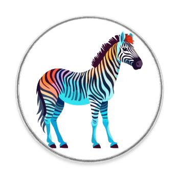 Zebra Colorful Watercolor Cartoon Kawaii Animal - Round  fridge magnet - white - Front