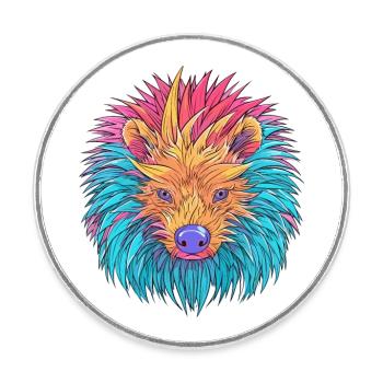 Porc-épic coloré aquarelle dessin animé kawaii anima - Magnet rond - blanc - Devant
