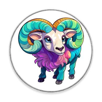 Ram Niedliche Karikatur Kawaii Aquarell Tier Haustier - Runder Kühlschrankmagnet - Weiß - Vorne