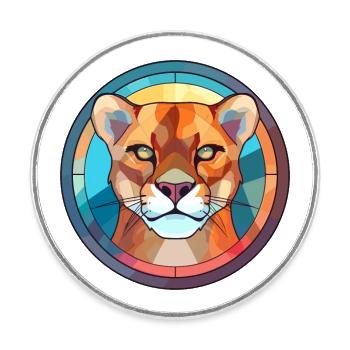 Cougar vitrail coloré dessin animé Kawaii Anima - Magnet rond - blanc - Devant