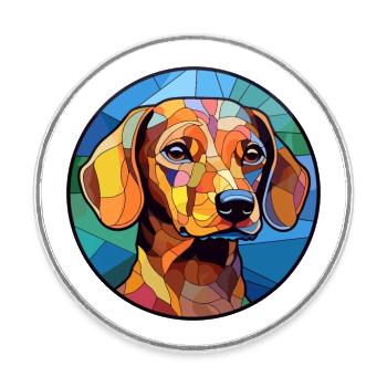 Dachshund Dog Stained Glass Colorful Cartoon Kawai - Round  fridge magnet - white - Front
