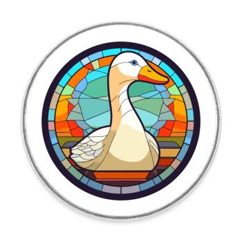 Gänse-Buntglas-Cartoon-Kawaii-Tier - Runder Kühlschrankmagnet - Weiß - Vorne