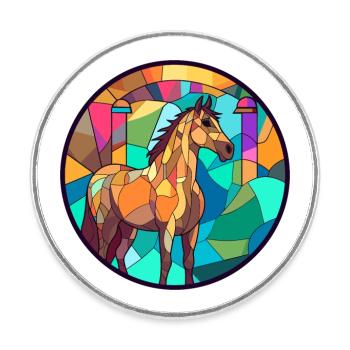 Pferd Bunte Karikatur Kawaii Tier - Runder Kühlschrankmagnet - Weiß - Vorne