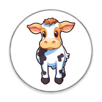Vache Mignon Dessin Animé Kawaii Aquarelle Animal Animal De Compagnie - Magnet rond - blanc - Devant