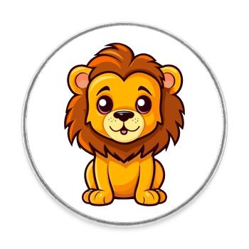 Lion Mignon Dessin Animé Kawaii Aquarelle Animal De Compagnie - Magnet rond - blanc - Devant