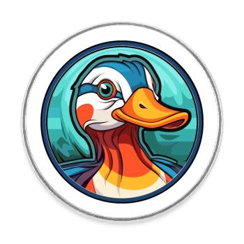 Mandarin Duck Stained Glass Colorful Cartoon Kawai - Round  fridge magnet - white - Front