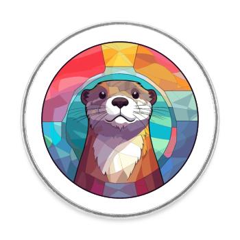 Loutre vitrail coloré dessin animé Kawaii Animal - Magnet rond - blanc - Devant