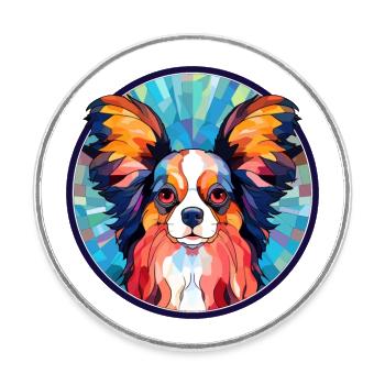 Papillon Hund Buntes Glas Bunte Karikatur Kawaii - Runder Kühlschrankmagnet - Weiß - Vorne
