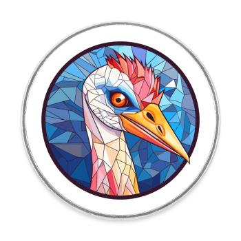 Kranich-Buntglas-Cartoon-Kawaii-Tier - Runder Kühlschrankmagnet - Weiß - Vorne