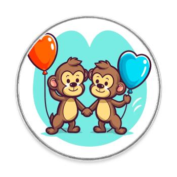 Affen, Kawaii, Karikatur, Haustier, Spielend, Mit, Balloons - Runder Kühlschrankmagnet - Weiß - Vorne