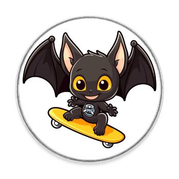 Lustige Fledermaus Kawaii Cartoon Haustier spielt Skateboard - Runder Kühlschrankmagnet - Weiß - Vorne