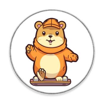 Lustiges Gopher Kawaii Cartoon Haustier spielt Skateboard - Runder Kühlschrankmagnet - Weiß - Vorne