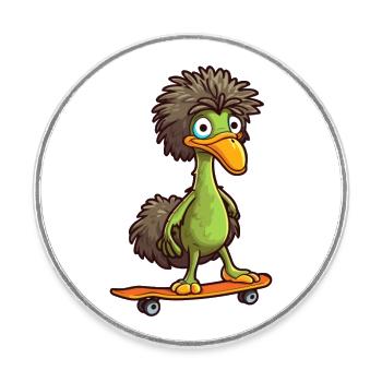 Lustige Emu Kawaii Cartoon Haustier spielt Skateboard - Runder Kühlschrankmagnet - Weiß - Vorne