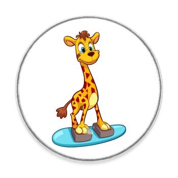 Lustige Giraffe Kawaii Cartoon spielt Skateboard - Runder Kühlschrankmagnet - Weiß - Vorne