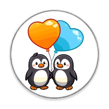 pingouins kawaii dessin animé animal de compagnie jouant avec des ballons - Magnet rond - blanc - Devant