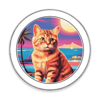 Amerikanische Polydactyl Katze Aquarell Karikatur Kawaii - Runder Kühlschrankmagnet - Weiß - Vorne
