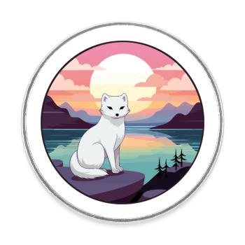 Polarfuchs Bunte Aquarell-Karikatur Kawaii Haustier - Runder Kühlschrankmagnet - Weiß - Vorne