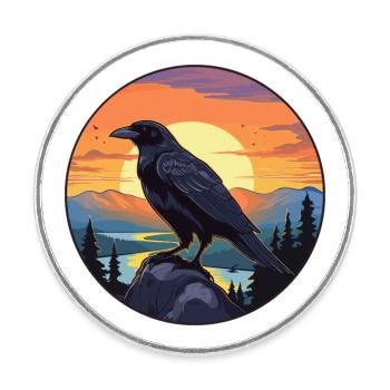 Crow Colorful Watercolor Cartoon Kawaii Animal - Round  fridge magnet - white - Front
