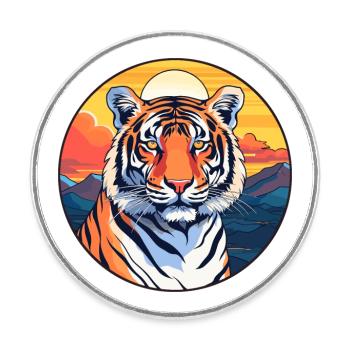 Tiger Buntes Aquarell Cartoon Kawaii Tier - Runder Kühlschrankmagnet - Weiß - Vorne
