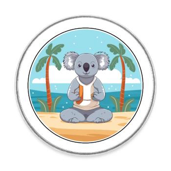 Koala Cartoon Yoga Strand Sommer Illustration - Runder Kühlschrankmagnet - Weiß - Vorne