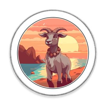Ziege lustige Karikatur Kawaii Strand Illustration - Runder Kühlschrankmagnet - Weiß - Vorne